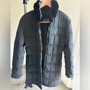 Dolce Mia Black Puffer Jacket M with Fur Trim like new coat